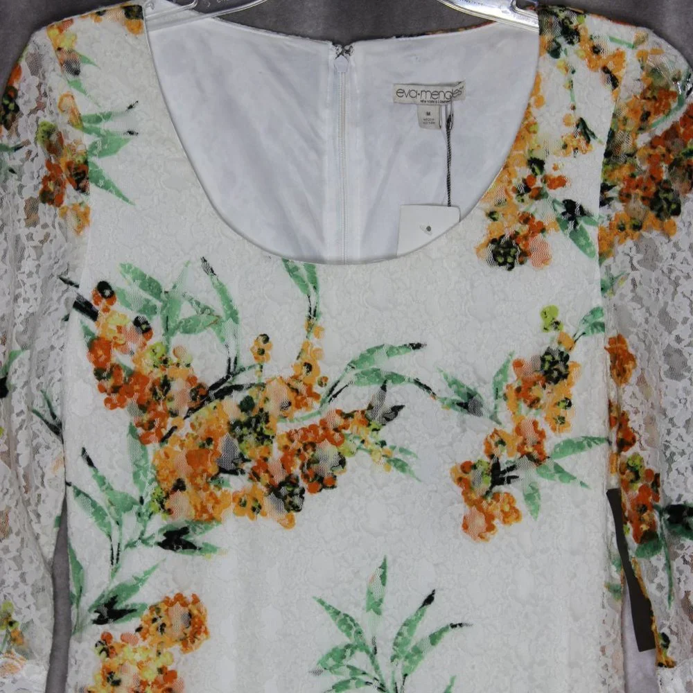 *SOLD* NWT Eva Mendez for NY & Co White Floral Print Lace Trim Dress Size Medium - Picture 3 of 12